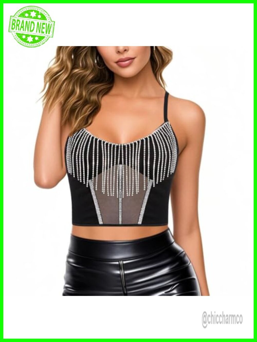 Pearls Beaded Bikini Bra Top Rhinestone Halter Tank Top Rave Clubwear